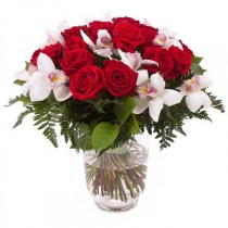 Red roses with orchids